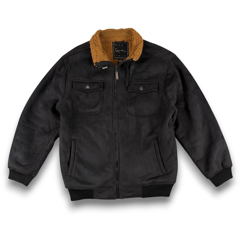 Karl Kani 2Pac Tupac Gold Suede Jacket Mens L Black Faux Fur Sherpa Bomber Coat